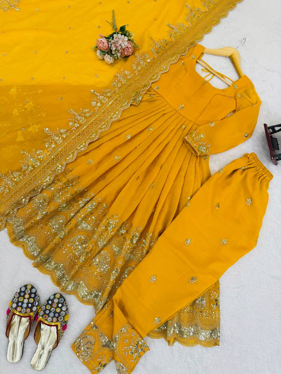 Luxury Embroidered Anarkali Suit Set with Heavy Border Dupatta (3 Color Options)