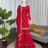 Red Embroidered Kurta Sharara Suit with Dupatta