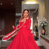 Red Pleated Anarkali Suit with Golden Border Dupatta