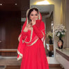 Red Pleated Anarkali Suit with Golden Border Dupatta
