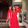 Red Pleated Anarkali Suit with Golden Border Dupatta