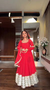 Red Pleated Anarkali Suit with Golden Border Dupatta