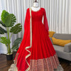 Red Pleated Anarkali Suit with Golden Border Dupatta