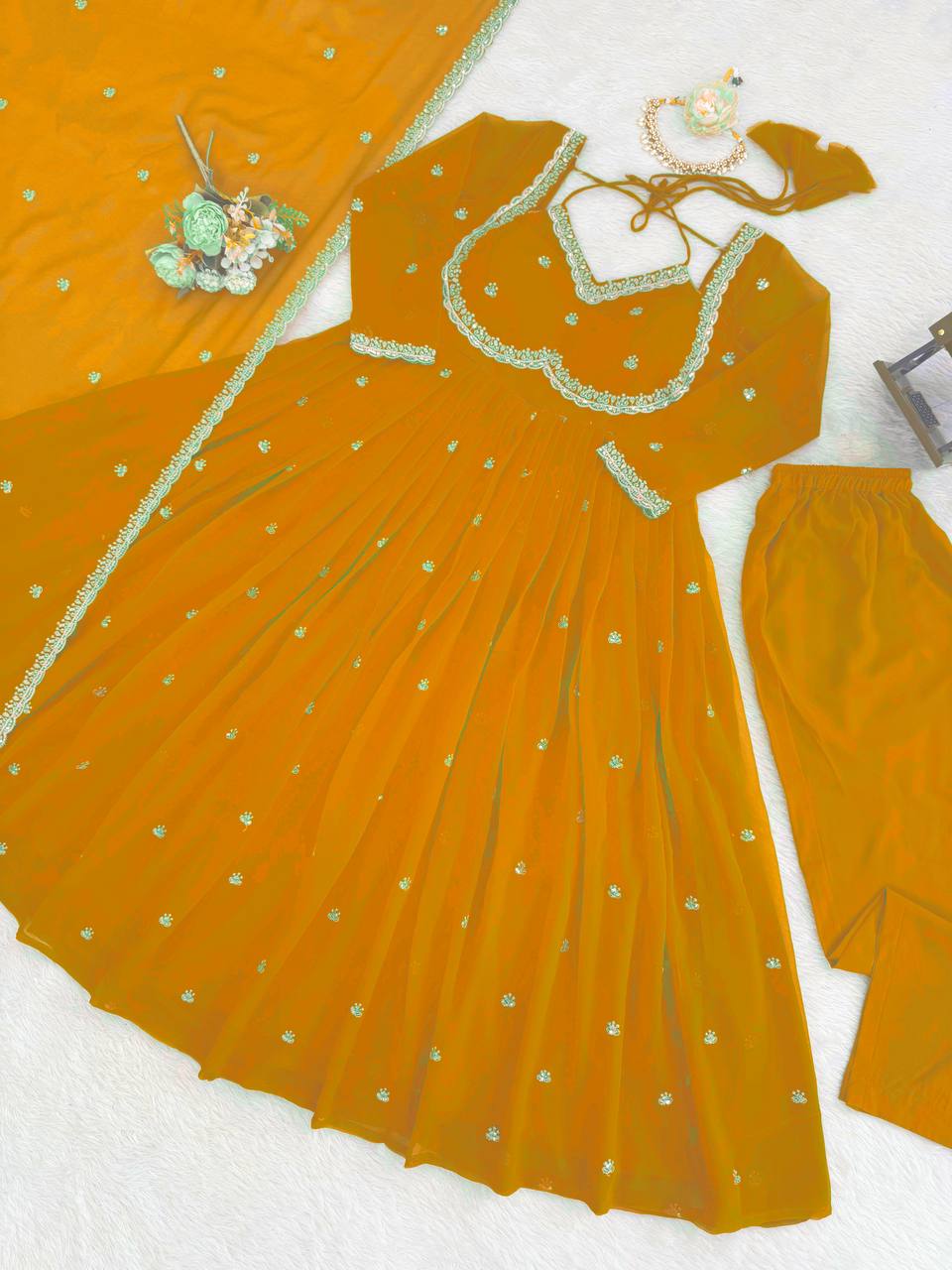 Premium Georgette Anarkali Suit Set with Dupatta & Pant | 9 Elegant Color Options