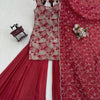 Heavy Embroidered Sleeveless Kurti Sharara Set with Dupatta – 2 Color Options (Red  & Mustard) | Festive Wear for Women