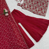 Heavy Embroidered Sleeveless Kurti Sharara Set with Dupatta – 2 Color Options (Red  & Mustard) | Festive Wear for Women