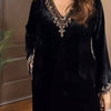 Black Velvet Embroidered Kurti Pant Set – Festive & Party Wear