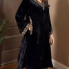 Black Velvet Embroidered Kurti Pant Set – Festive & Party Wear