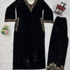 Black Velvet Embroidered Kurti Pant Set – Festive & Party Wear