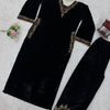 Black Velvet Embroidered Kurti Pant Set – Festive & Party Wear