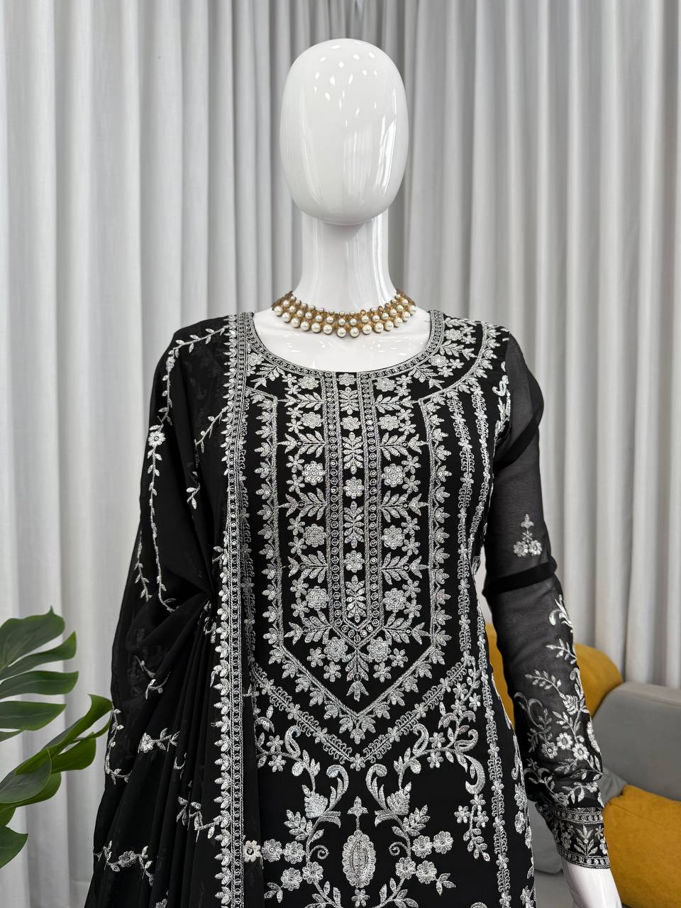 Elegant Embroidered Kurti Sharara Set with Dupatta – Premium Party Wear (Wine & Black Color Options)