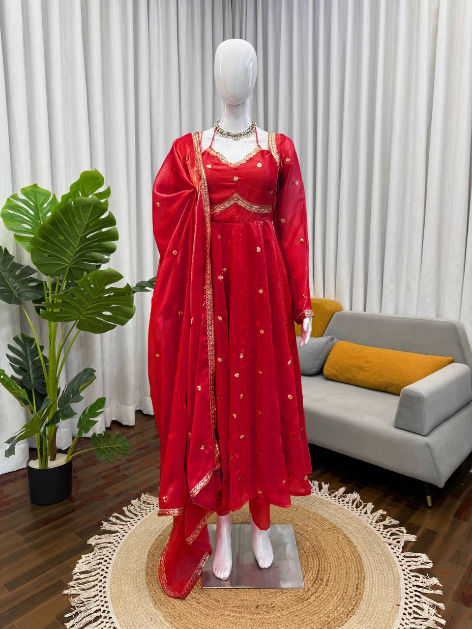 Embroidered Anarkali Kurti Pant Set with Dupatta – Festive & Party Wear | 6 Stunning Colors
