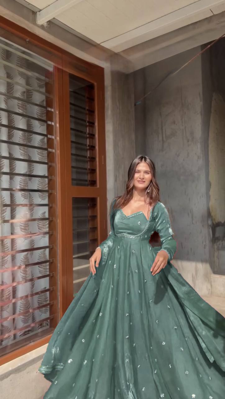 Embroidered Anarkali Kurti Pant Set with Dupatta – Festive & Party Wear | 6 Stunning Colors