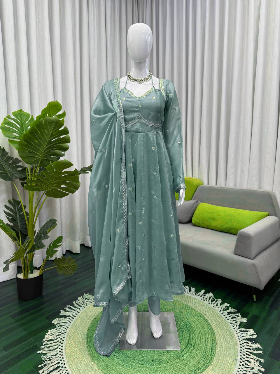 Embroidered Anarkali Kurti Pant Set with Dupatta – Festive & Party Wear | 6 Stunning Colors