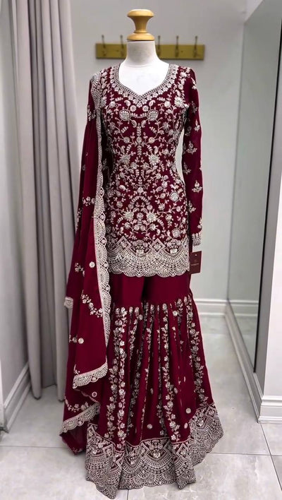Maroon Heavy Embroidered Lehenga Choli with Dupatta – Wedding & Festive Wear