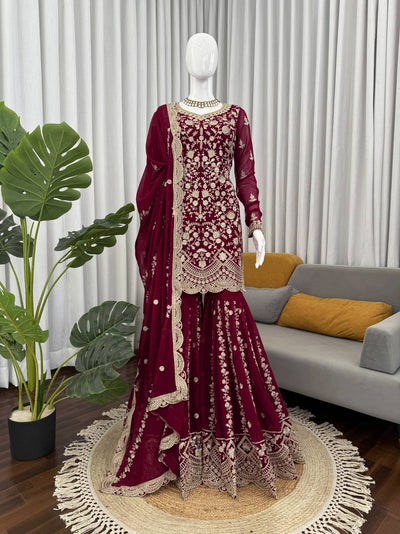 Maroon Heavy Embroidered Lehenga Choli with Dupatta – Wedding & Festive Wear