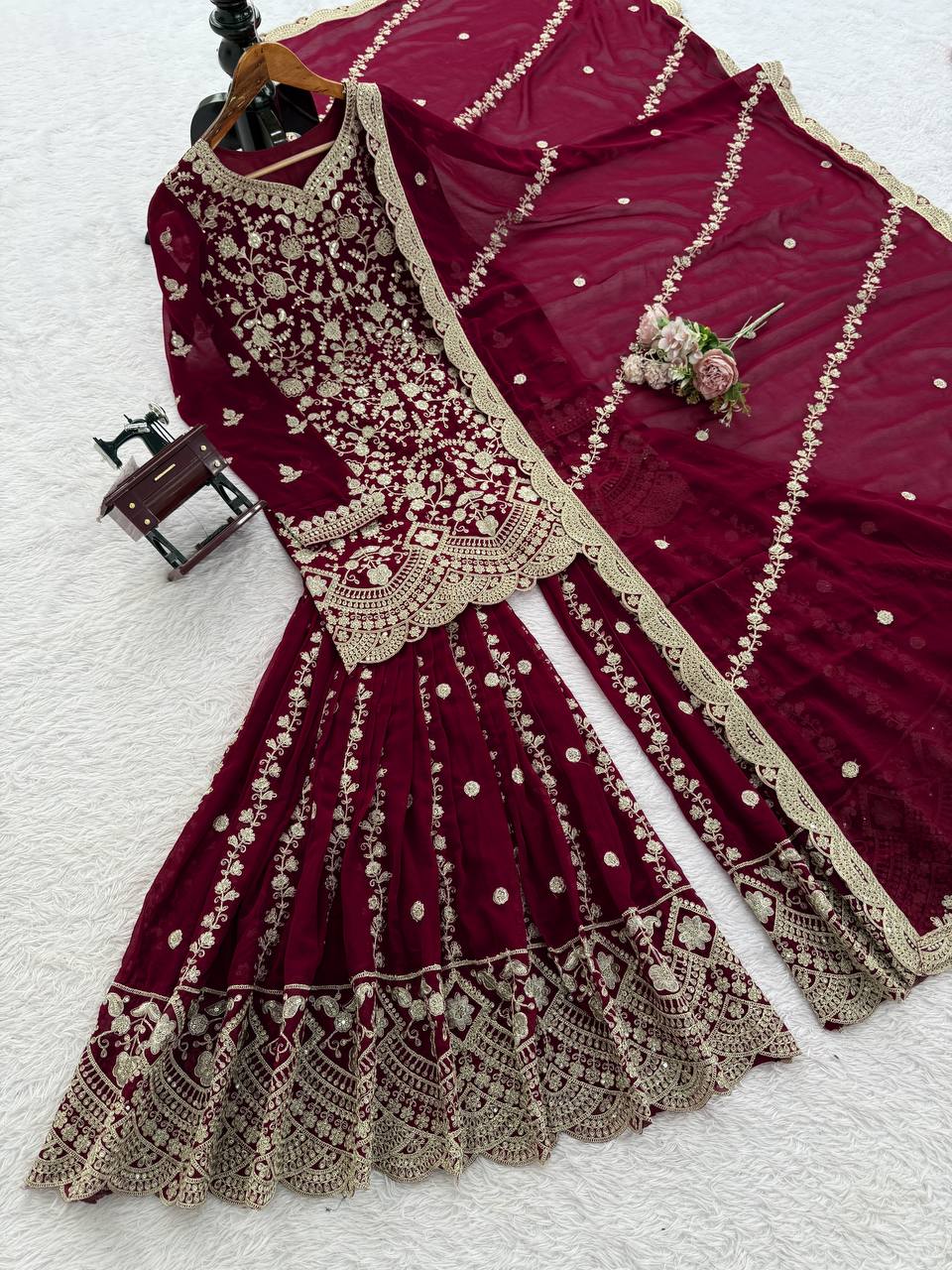 Maroon Heavy Embroidered Lehenga Choli with Dupatta – Wedding & Festive Wear