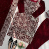 Maroon Velvet Heavy Embroidered Kurta Pant Set with Dupatta – Festive & Party Wear
