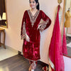 Premium Velvet Embroidered Kurta Pant Set with Dupatta | 3 Color Options