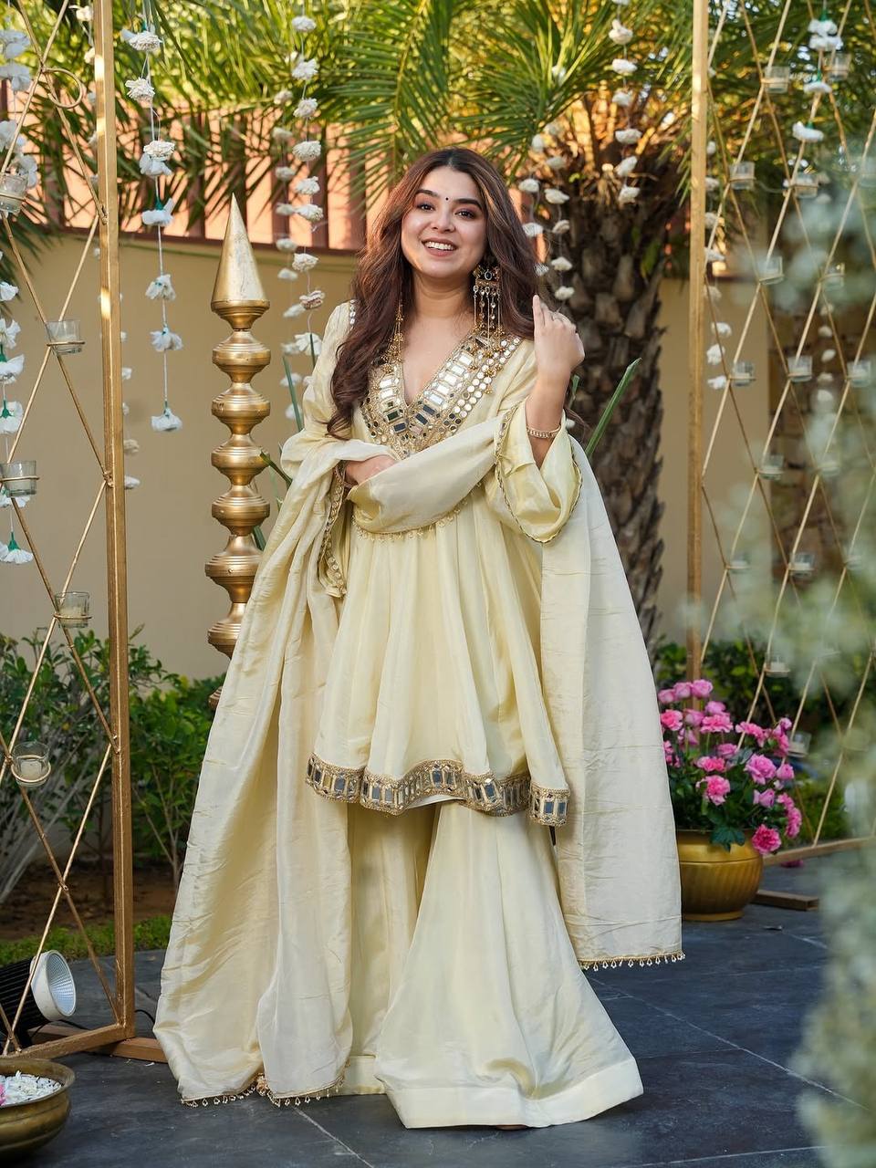 Elegant Mirror Work Anarkali Kurta Set with Dupatta – 3 Color Options
