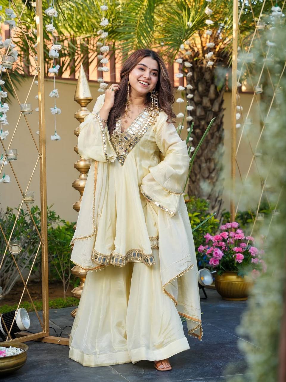 Elegant Mirror Work Anarkali Kurta Set with Dupatta – 3 Color Options