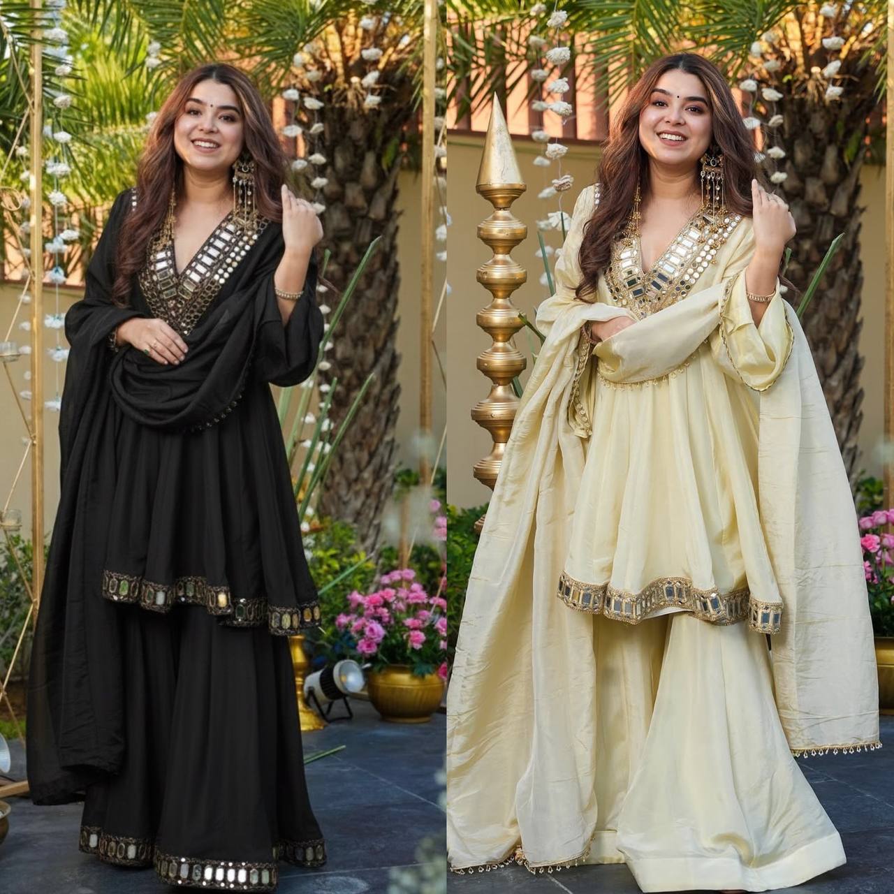 Elegant Mirror Work Anarkali Kurta Set with Dupatta – 3 Color Options