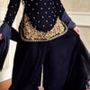 Navy Blue Velvet Kurta Set with Floral Embroidery & Dupatta