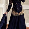 Navy Blue Velvet Kurta Set with Floral Embroidery & Dupatta