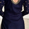 Navy Blue Velvet Kurta Set with Floral Embroidery & Dupatta