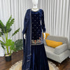 Navy Blue Velvet Kurta Set with Floral Embroidery & Dupatta