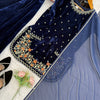 Navy Blue Velvet Kurta Set with Floral Embroidery & Dupatta