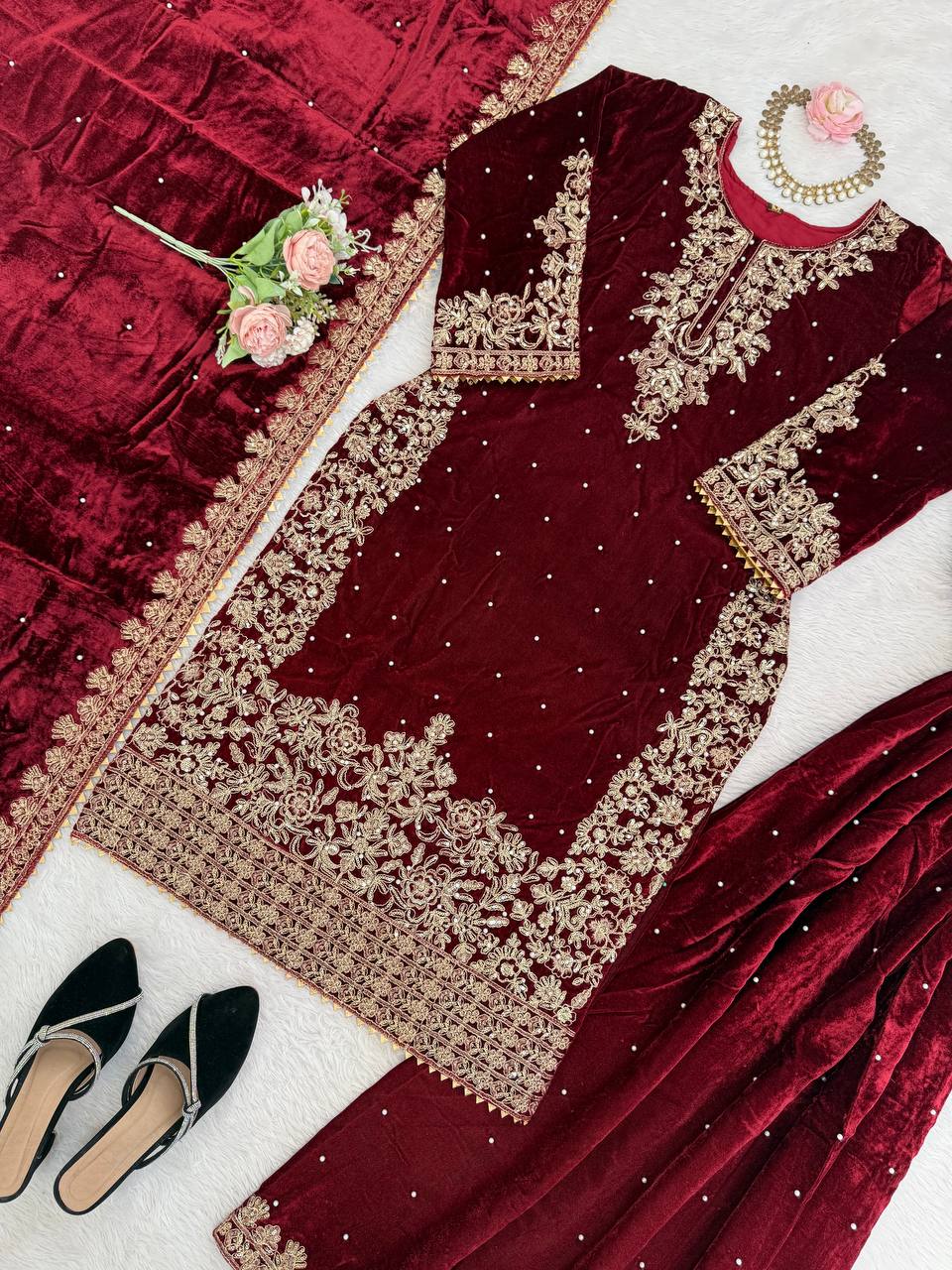 Heavy Embroidered Straight Kurta Palazzo Suit Set | Festive Party Wear | 6 Colors
