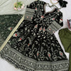 Green Velvet Heavy Embroidered Anarkali Kurta Pant Set with Dupatta – Festive & Wedding Wear