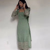 Embroidered Kurta Pant Set with Net Dupatta – Mint Green & Dusty Rose