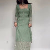 Embroidered Kurta Pant Set with Net Dupatta – Mint Green & Dusty Rose