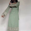 Embroidered Kurta Pant Set with Net Dupatta – Mint Green & Dusty Rose