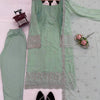 Embroidered Kurta Pant Set with Net Dupatta – Mint Green & Dusty Rose