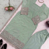 Embroidered Kurta Pant Set with Net Dupatta – Mint Green & Dusty Rose