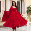 Red Anarkali Kurta Pant Set with Dupatta – Festive & Party Wear