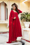 Red Anarkali Kurta Pant Set with Dupatta – Festive & Party Wear