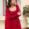 Red Anarkali Kurta Pant Set with Dupatta – Festive & Party Wear