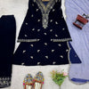 Navy Blue Embroidered Kurta Pant Set with Dupatta – Festive & Party Wear