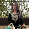 Emerald Green Velvet Heavy Embroidered Kurta Pant Set with Dupatta – Festive & Wedding Wear