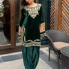 Emerald Green Velvet Heavy Embroidered Kurta Pant Set with Dupatta – Festive & Wedding Wear