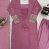 Embroidered Kurta Pant Set with Net Dupatta – Mint Green & Dusty Rose