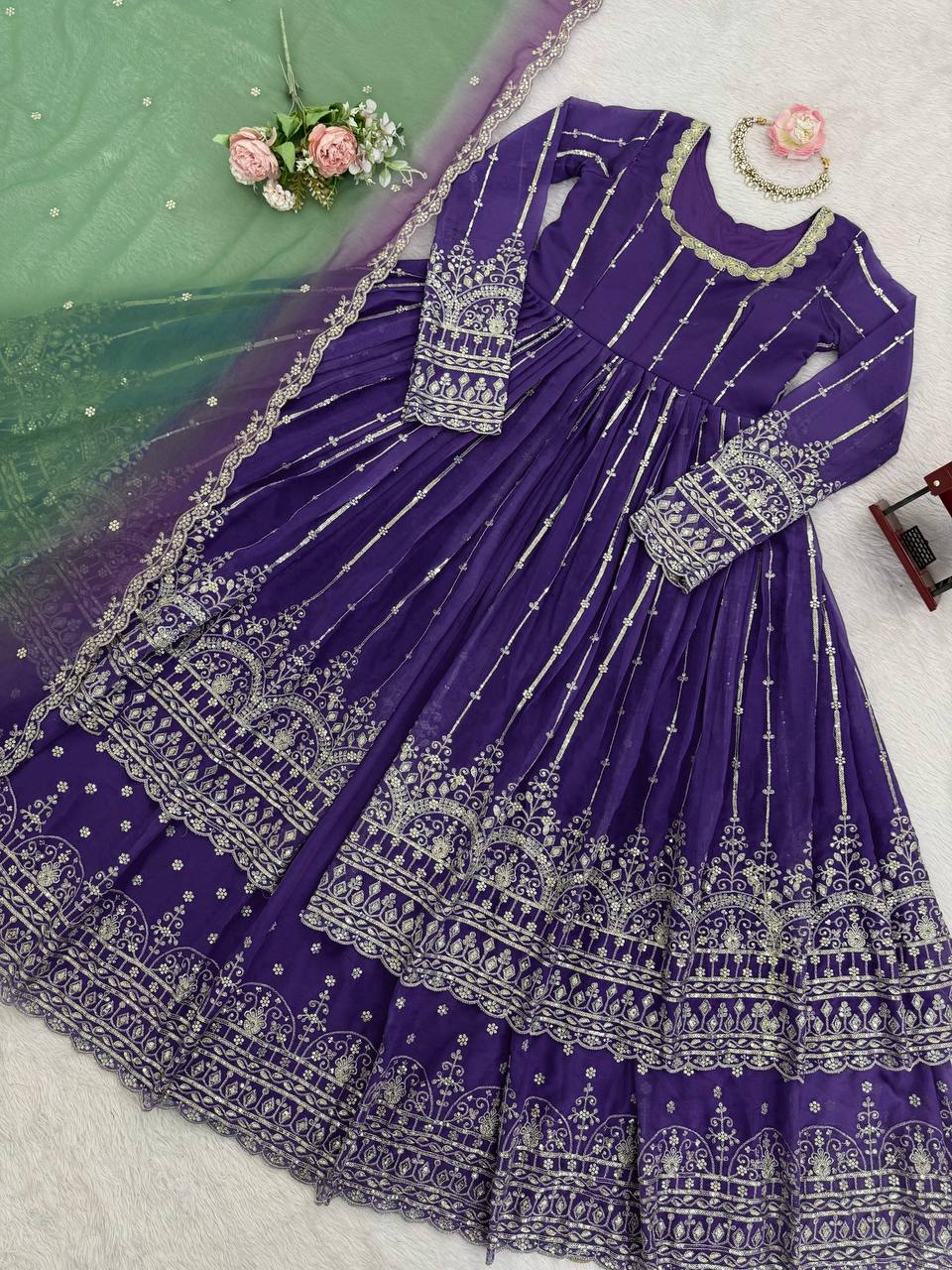Elegant Georgette Embroidered Anarkali Suit Set with Dupatta | Festive & Party Wear