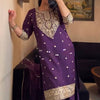 Deep Purple Embroidered Kurta Sharara Suit Set with Dupatta | Festive Ethnic Wear