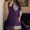 Deep Purple Embroidered Kurta Sharara Suit Set with Dupatta | Festive Ethnic Wear
