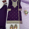 Deep Purple Embroidered Kurta Sharara Suit Set with Dupatta | Festive Ethnic Wear