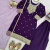 Deep Purple Embroidered Kurta Sharara Suit Set with Dupatta | Festive Ethnic Wear
